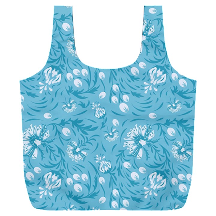 Blue white flowers Full Print Recycle Bag (XXXL)