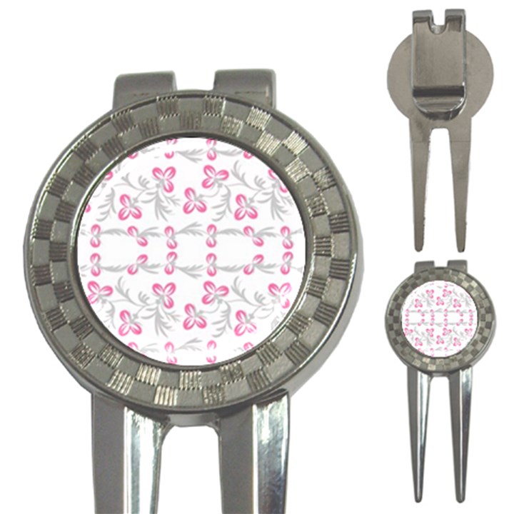 Pink folk flowers 3-in-1 Golf Divots