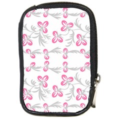 Pink Folk Flowers Compact Camera Leather Case by Eskimos