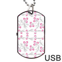 Pink folk flowers Dog Tag USB Flash (One Side)