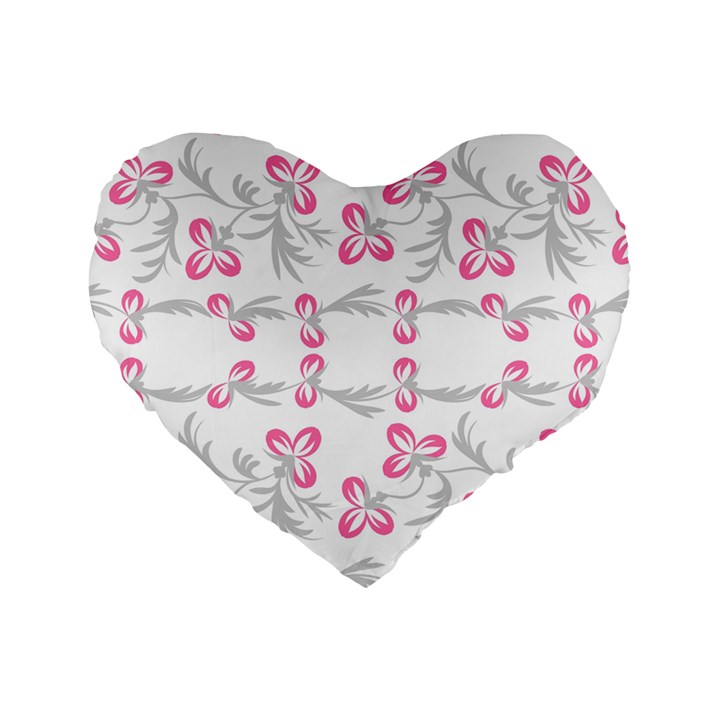 Pink folk flowers Standard 16  Premium Flano Heart Shape Cushions