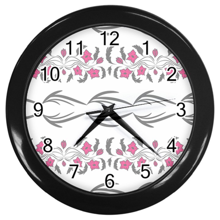 Folk ornament Wall Clock (Black)