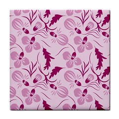 Dark Pink Flowers Tile Coaster by Eskimos