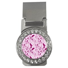 Dark Pink Flowers Money Clips (cz)  by Eskimos