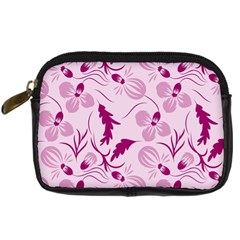 Dark Pink Flowers Digital Camera Leather Case by Eskimos