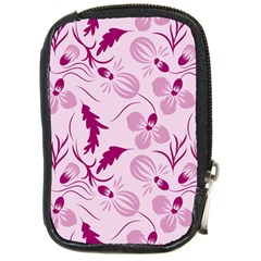 Dark Pink Flowers Compact Camera Leather Case by Eskimos