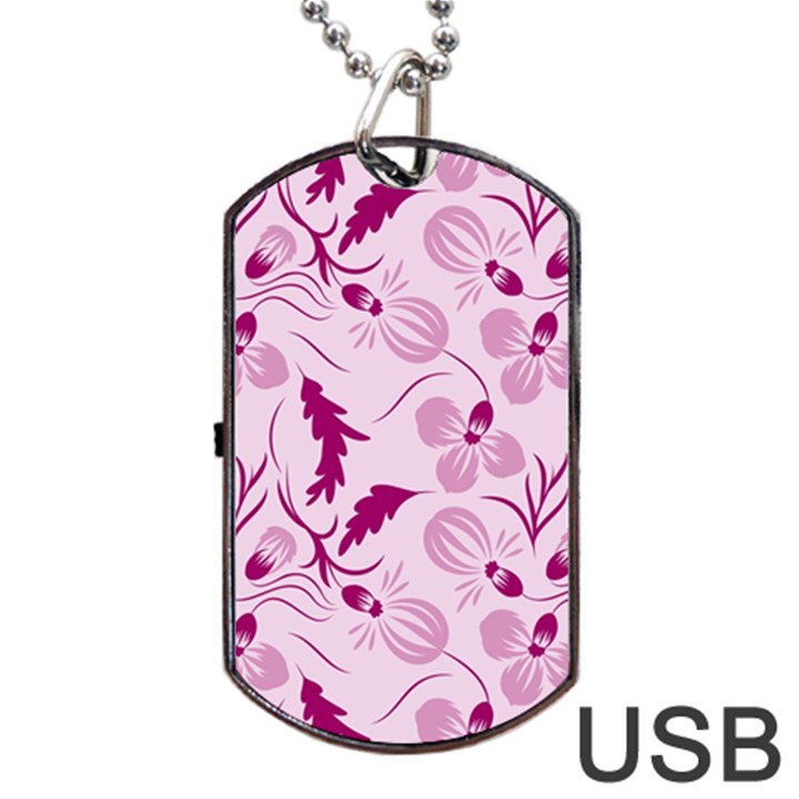 Dark pink flowers Dog Tag USB Flash (One Side)