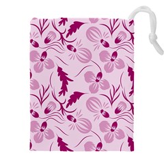 Dark Pink Flowers Drawstring Pouch (5xl) by Eskimos