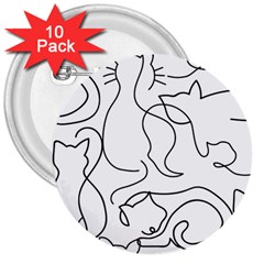 Cats Line Art  3  Buttons (10 Pack)  by Sobalvarro