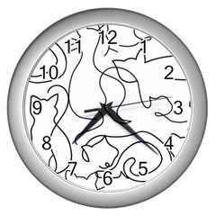 Cats Line Art  Wall Clock (silver) by Sobalvarro