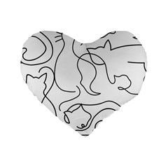 Cats Line Art  Standard 16  Premium Heart Shape Cushions by Sobalvarro