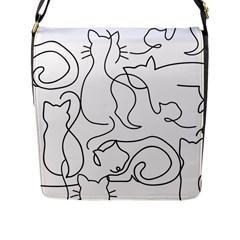 Cats Line Art  Flap Closure Messenger Bag (l) by Sobalvarro