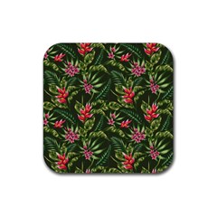 Tropical Flowers Rubber Coaster (square)  by goljakoff