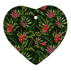 Tropical Flowers Heart Ornament (two Sides)