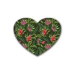 Tropical Flowers Rubber Coaster (heart)  by goljakoff