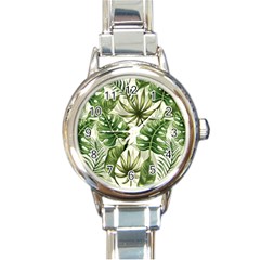 Tropical Leaves Round Italian Charm Watch by goljakoff