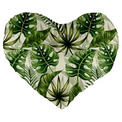 Tropical Leaves Large 19  Premium Flano Heart Shape Cushions by goljakoff