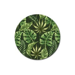 Green Tropical Leaves Magnet 3  (round) by goljakoff