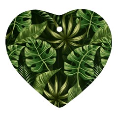 Green Tropical Leaves Heart Ornament (two Sides)