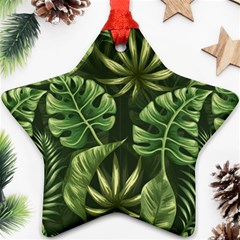 Green Tropical Leaves Star Ornament (two Sides) by goljakoff