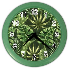 Green Tropical Leaves Color Wall Clock by goljakoff