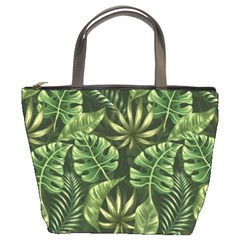 Green Tropical Leaves Bucket Bag by goljakoff