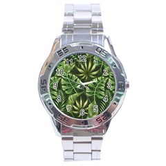 Green Tropical Leaves Stainless Steel Analogue Watch by goljakoff