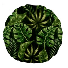 Green Tropical Leaves Large 18  Premium Round Cushions by goljakoff