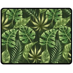 Green Tropical Leaves Double Sided Fleece Blanket (medium)  by goljakoff