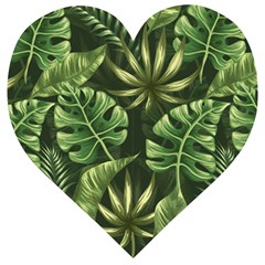 Green Tropical Leaves Wooden Puzzle Heart by goljakoff