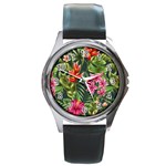 Tropic flowers Round Metal Watch Front