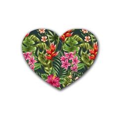 Tropic Flowers Rubber Coaster (heart)  by goljakoff