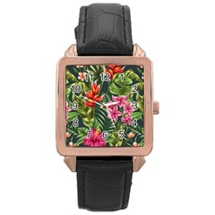 Tropic Flowers Rose Gold Leather Watch  by goljakoff