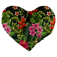 Tropic Flowers Large 19  Premium Flano Heart Shape Cushions by goljakoff