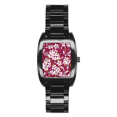 Cherry Blossom Stainless Steel Barrel Watch by goljakoff