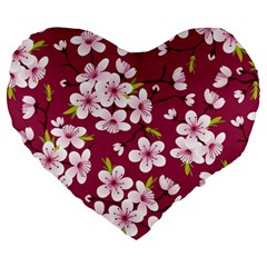 Cherry Blossom Large 19  Premium Flano Heart Shape Cushions by goljakoff