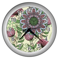 Mandala Flower Wall Clock (silver) by goljakoff