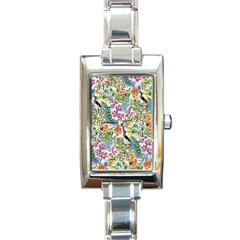 Flowers And Peacock Rectangle Italian Charm Watch by goljakoff