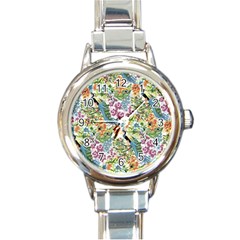 Flowers And Peacock Round Italian Charm Watch by goljakoff