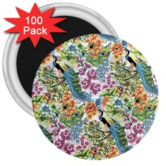 Flowers And Peacock 3  Magnets (100 Pack) by goljakoff