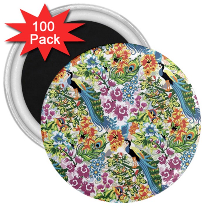 Flowers and peacock 3  Magnets (100 pack)