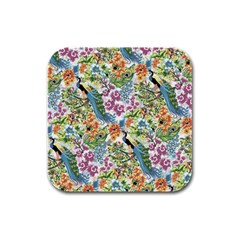 Flowers And Peacock Rubber Square Coaster (4 Pack)  by goljakoff