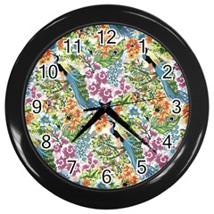 Flowers And Peacock Wall Clock (black) by goljakoff