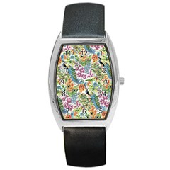 Flowers And Peacock Barrel Style Metal Watch by goljakoff