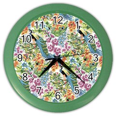 Flowers And Peacock Color Wall Clock by goljakoff