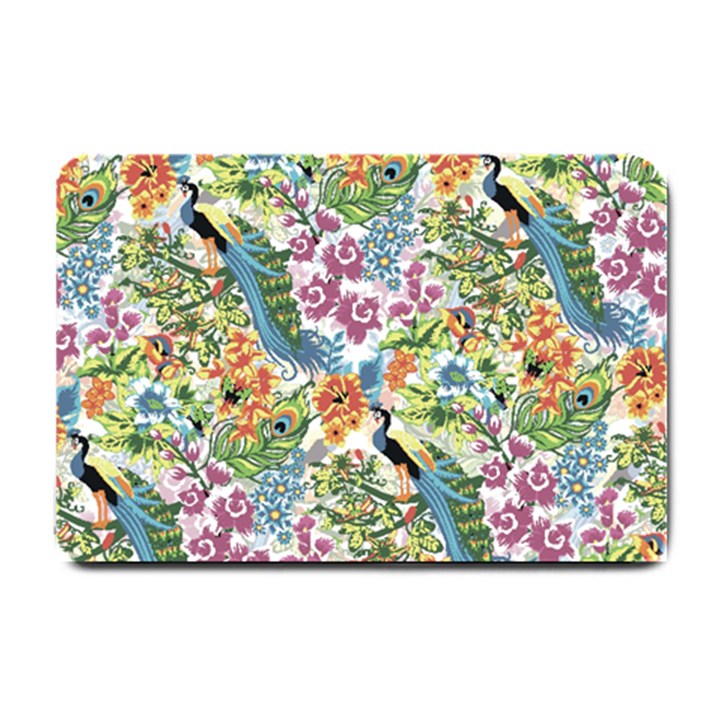 Flowers and peacock Small Doormat 