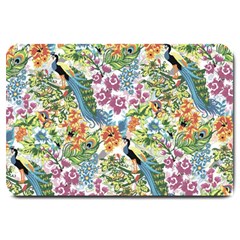 Flowers And Peacock Large Doormat  by goljakoff