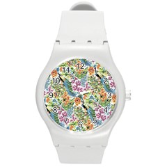 Flowers And Peacock Round Plastic Sport Watch (m) by goljakoff