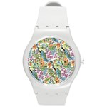 Flowers and peacock Round Plastic Sport Watch (M) Front