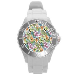 Flowers And Peacock Round Plastic Sport Watch (l) by goljakoff